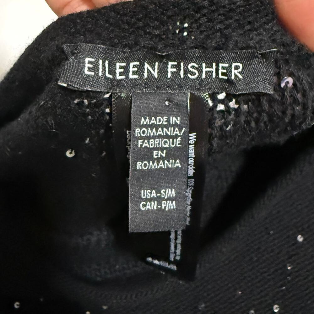 Eileen Fisher Oversized Knit Merino Wool Blouse S/M Black Sequin Holiday Party - Picture 5 of 12